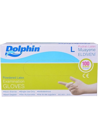 Dolphin Latex Pudralı Eldiven 100'lü L