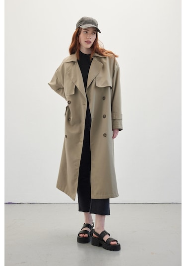 Manuka Düğmeli Kruvaze Trençkot - Kum Bej