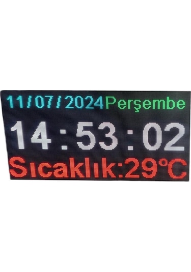 Renkli Dijital Led Saat, Tarih Ve Derece Kasa Ölçüsü: 48x96 Cm