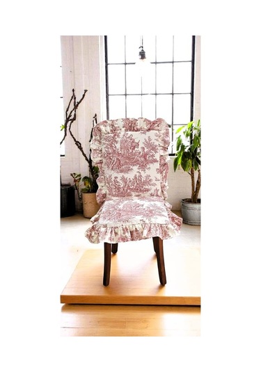 Arkalıklı Bordo Duck Keten Fırfırlı Sandalye Minderi Çok Renkli