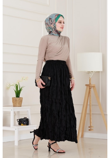 Sevitli Beli Lastikli Kraş Etek-siyah-4973 Siyah