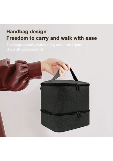 Reedark Siyah Çift Katlı Saçma Tırnak Gereçleri Çantası - 30'lu Oje/yağ Saklama, Ağlı Cep, Su Geçirmez Pu, Taşınabilir Kollü Makyaj Organizer Siyah