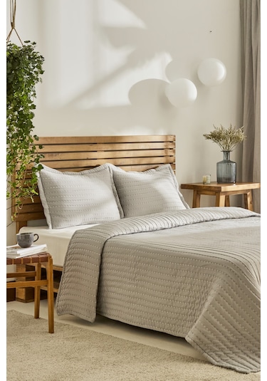 Kaşmir Home Amelia Çift Kişilik Yatak Örtüsü Takımı Gri Gri