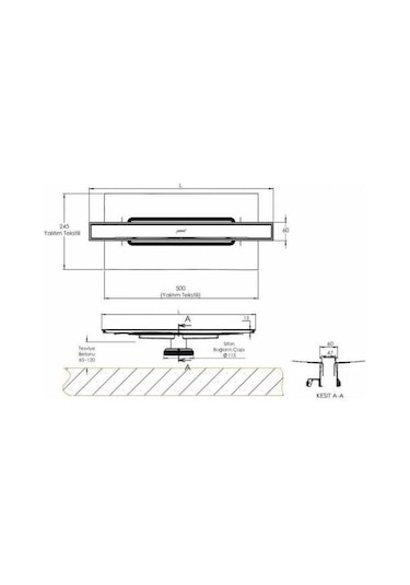 Hüppe Galata A Duş Kanalı Yandan Çıkışlı 60 Cm Mat Satine Satin