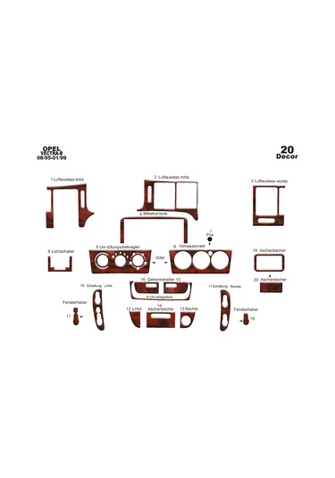 Opel Vectra B Konsol-torpido Kaplama 1995-2002 20 Parça-maun Maun