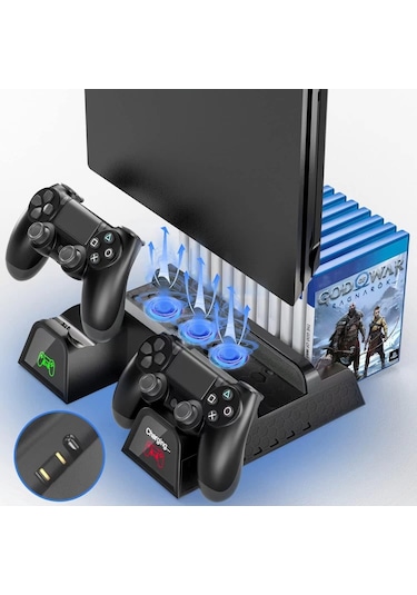 Ps4 Slim 3 Fanlı Soğutucu Stand + Çift Şarj Dock Tp4-882c