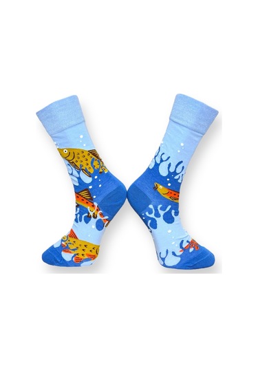 3'lü Unısex Balık Ve Geometrik Tasarımlı Esnek Nem Alabilen Pamuklu Spor Soket Çoraplar Çok Renkli