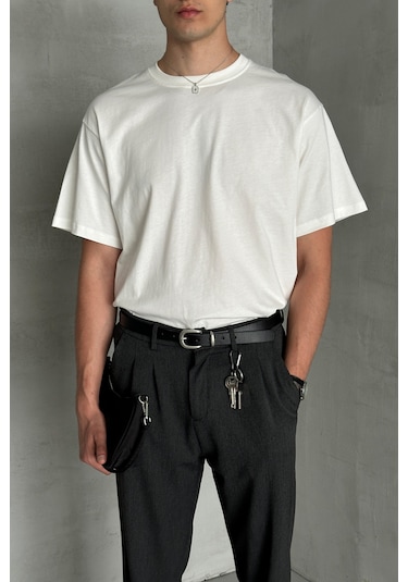 Hyman Erkek %100 Pamuk Oversize Basic T-shirt Beyaz