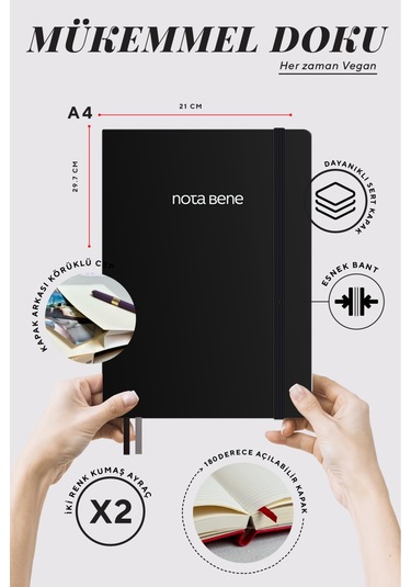 Nota Bene Premium Sert Kapak Defter, 21x29 Cm, Çizgili Siyah