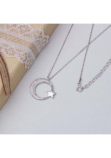 Ayyıldız Zirkon Taşlı Model 925 Ayar Gümüş Kadın Kolye Gümüş