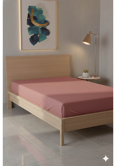 %100 Pamuk Ranforce Premium Tek Kişilik Çarşaf - Pudra Pudra