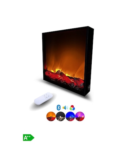 Arif Şömine Dekoratif Elektrikli Yapay Şömine -80x60 Cm - Odun Görünümlü, Kumandalı, Ses Efekli