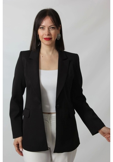 Moda Berray 1905 Siyah Kadın Büyük Beden Blazer Ceket Siyah