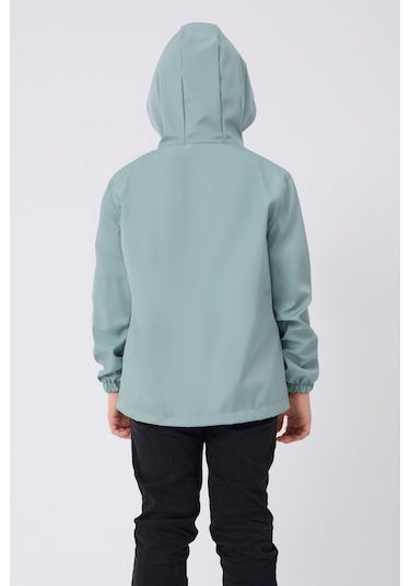Erkek Çocuk Mint Yeşili İçi Astarlı Su Ve Rüzgar Geçirmez Kapüşonlu Çift Fermuarlı Cepli Mont Mint Yeşili