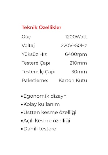 Max Extra MX8802 Gönye Kesme Makinası 210 MM 1200 Watt