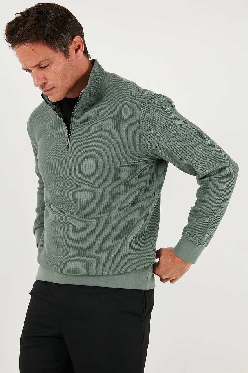 Buratti Pamuklu Regular Fit Yarım Fermuarlı Dik Yaka Erkek Sweat 5905716 Haki