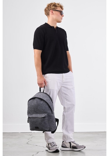 Dufy Siyah Polo Düğme Yaka Düz Renk Slim Fit Erkek Triko Siyah