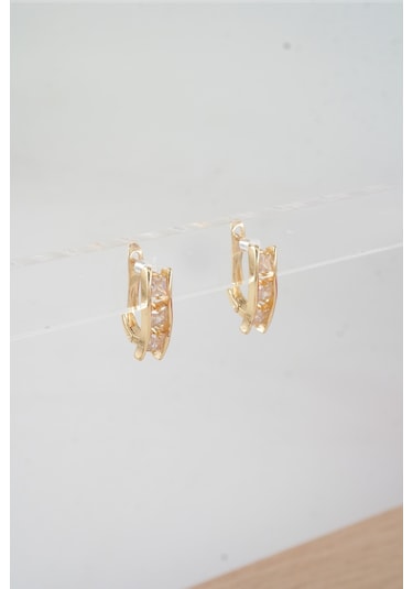 Byzeynaaksesuar Kadın Özel Tasarım Zirkon Taşlı 2'li Minimal Küpe 0017 Çok Renkli