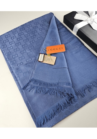 Miorel Scarfs G Desen Çift Taraflı Kaşmir İpek Şal 4 Mevsim Soft Pamuklu Şal İndigo