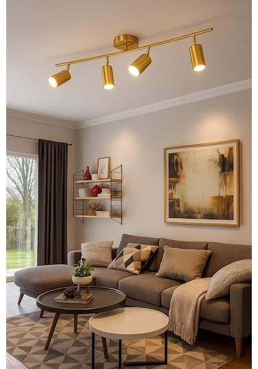 Spoti 4'lü Eskitme Renk Beyaz Işık Modern Tasarım Salon - Mutfak - Banyo Spot Ledli Sıralı Avize Eskitme