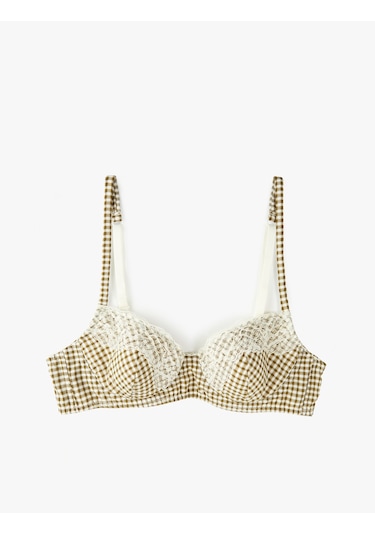 Koton Rahat Kalıp Desteksiz Balenli Dantel Detaylı Kareli Sütyen Yeşil Ekose 6wlk10154mk Yeşil Ekoseli