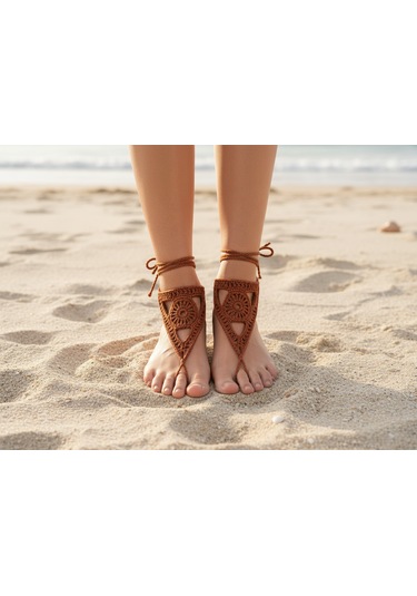 Boho Stil Barefoot Sandal El Yapımı Tarçın Ayak Aksesuarı Çift