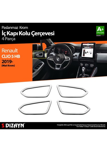 S-Dizayn Renault Clio 5 Krom İç Kapı Kolu Çerçevesi 4 Prç. 2019 V