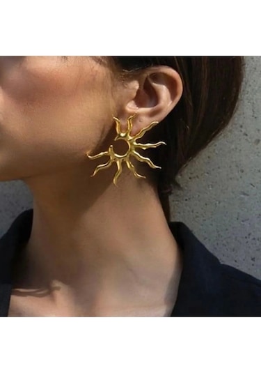 Güneş Figürlü Gold Renk Küpe Gold