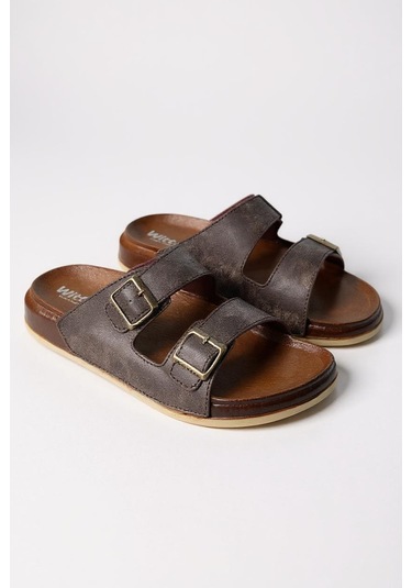 Wt 55201 Rahat Tabanlı Unisex Yazlık Günlük Hafif Tokalı Terlik Kahverengi