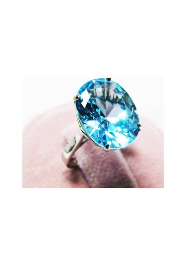 Lilahgümüştr Gümüş Aqua Oval Taşlı Kadın Yüzük