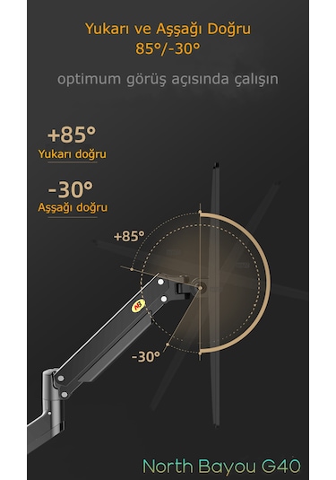 North Bayou Nb G45 Gaz Yay Kolu 27-40 Inç Ekran Masaüstü Monitör Tutucu 360 3-12kg