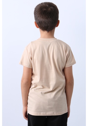 Erkek Çocuk Tişört Stay Cool Baskılı Bisiklet Yaka F18 Bej