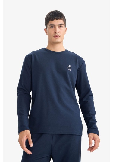 Defacto Pijama Takımı Regular Fit Uzun Kollu Waffle Üst Uzun Alt G2650ax25wnnv135 Lacivert-nv135