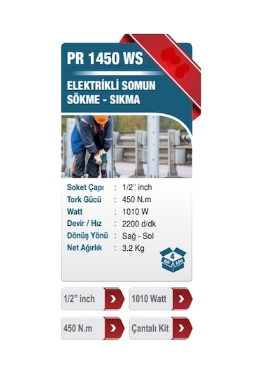 Proter PR 1450 WS Darbeli Somun Sıkma Makinesi