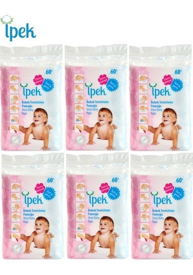 İpek Maxi 60'lı 6 Paket Bebek Temizleme  Pamuğu