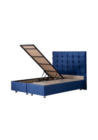 Setaymobilya Baza, Duke Çift Kişilik Lacivert Baza + Başlık, Mdf, Setay