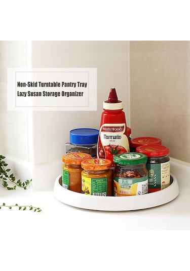 Neevoyu 360 Derece Döner Condiment Depolama Tepsisi, Kaymazsız Tpr Döşeme İle Dolap/soğutucu Uygun, Gri/yeşil Rastgele Teslim Gri