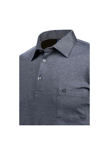 Çizgi Triko Erkek Gömlek Yaka Kol Manşetli Cepli Sweat 4249 Gri Gri