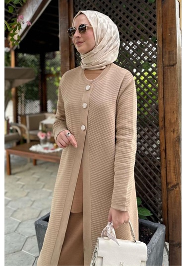 Sinem Çelik Örme Triko Hırka Bej Çok Renkli