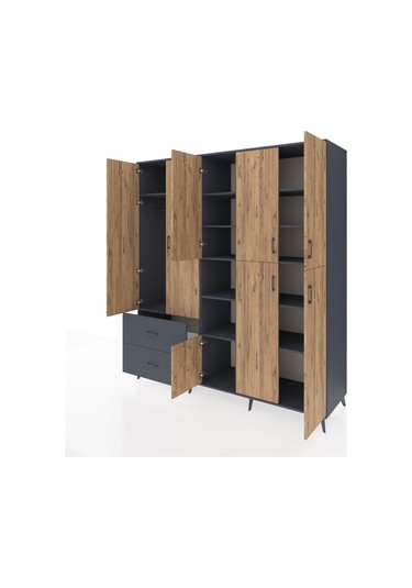 Kronos Dolap 12 Raflı 2 Çekmeceli Tek Askılı 220x59x243 Antrasit-çam/antrasit Atlas Çam/antrasıt