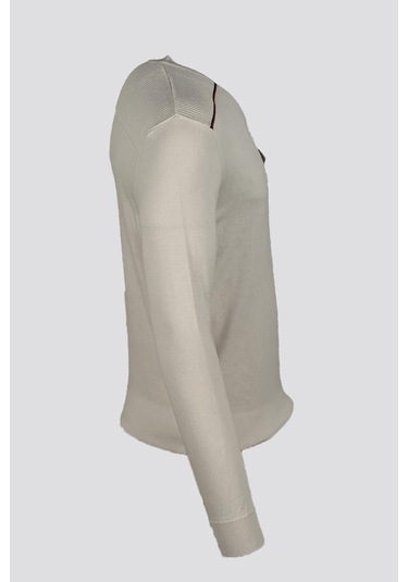 Erkek Triko Bisiklet Yaka Cep Detaylı Beyaz 3753 Gri