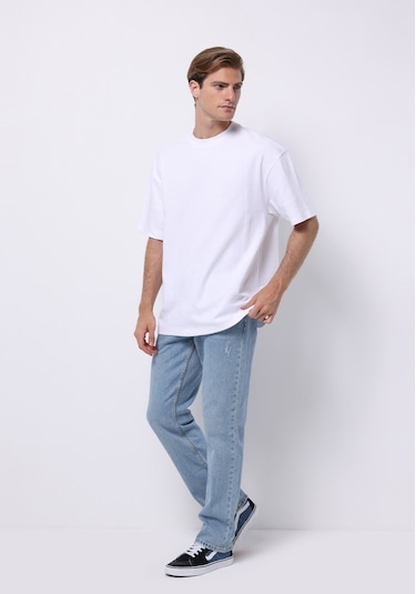 Colins Oversize Fit Yuvarlak Yaka Düz Erkek Beyaz Kısa Kol Tişört Cl1076602 Q1.v1 Wht Beyaz