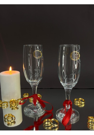 Şampanya Kadehi Yüzük Figürlü 2'li Şeffaf