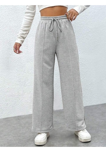 Kallima Gri Çimalı Yüksek Bel Bol Paça Mevsimlik Eşofman Altı Gri