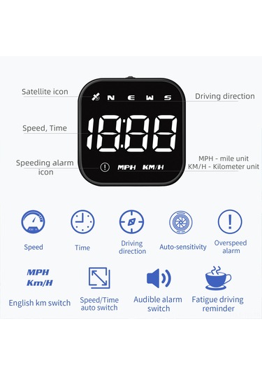 Skycity Araç Gps Yükseltilmiş Görüntü Gösterici - Hız/işaret/saat Gösterimi, Hız Aşımı Ve Yorgun Sürücü Uyarısı Beyaz Işık