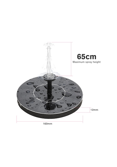 Mufunye Güneş Enerjili Bahçe Havuzu Su Pompası, 6 Farklı Nozzle İle Otomatik Çalışır, 65cm Maksimum Sprinkler Yüksekliği, Siyah Monokristal Silisyum