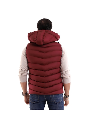 Everest Jel Dolgu Çıkartılabilen Fermuarlı Kapüşonlu Erkek Şişme Yelek Bordo