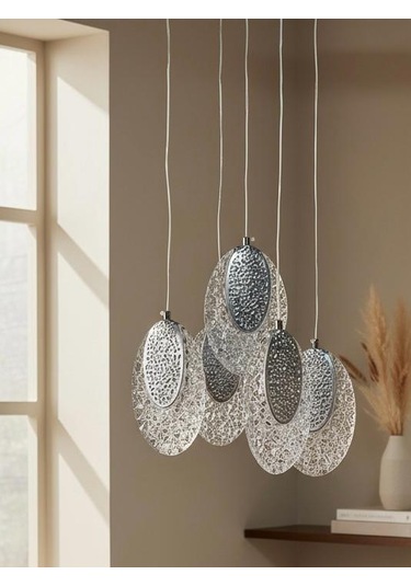 3 Renk İstiridye Model 4+1 Sarkıt Lüx Avize Krom - Gümüş