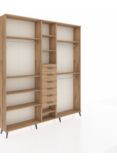 Arges Dolap 10 Raflı 6 Çekmeceli 3 Askılı 220x30x243 Çam-çam/çam Atlas Çam/atlas Çam