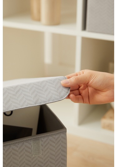 Ocean Home Textile 2'li Gri Balıksırtı Kapaklı Kutu Set 30 x 30 x 30 cm